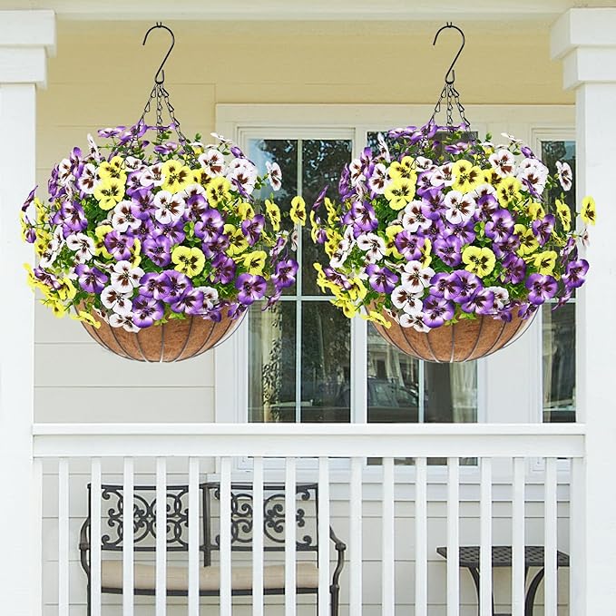 MARTINE MALL 18 Bundles Look Real Artificial Flowers for Outdoors, Realistic Fake Outdoor Flowers, UV Resistant Silk Pansy Flowers for Outside Faux Flower Plants for Outdoor Porch Garden, Mixed Colors