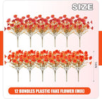 Fake Flowers Artificial for Outdoor Decoration Autumn Silk Flower UV Resistant, 12 Bundles Faux Morning Glory with Eucalyptus Greenery for Indoor Garden Planters Patio Window Home Decor, Mix