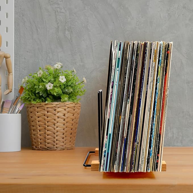 40 LP Vinyl Record Storage Solid Cherry Wood Vinyl Record Holder Magazine Organizer Record Display Rack For Albums (Iron)