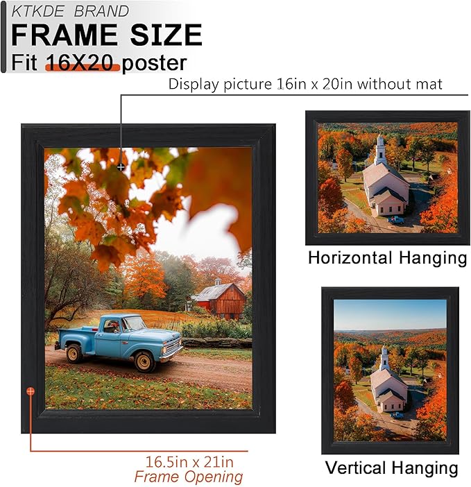 KTKDE 16x20 Picture Frame Set of 3,Studio Gallery 16 by 20 Poster Frame Black Wooden, Large Frame for Photos, Posters & Art Prints best gift