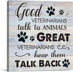 Funny Veterinarian Gifts Farmhouse Dog Canvas Wall Art Decor Veterinary Vet Gift for Women Good Veterinarians Talk To Animals Rustic Sign Painting Plaque Home Decoration (8 X 8 Inches, Framed)