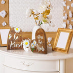 Jetec 2 Pcs Rustic Decorations for Living Room Home Shelf Mantel Entryway Table, Farmhouse Knick Knacks Christian Table Centerpiece Wooden Heart Decor for Dining Room Housewarming Gift(Daisy Style)
