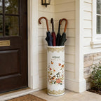 Vintage Metal Umbrella Holder Rustic Round Umbrella Stand Entryway Decorative Organizer Bucket for Home/Office/Farmhouse - Holds Multiple Umbrellas Canes & Walking Sticks (White)