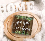 SRADMO Inspirational Green Botanical Eucalyptus Leaves Wood Box Sign Desk Decor, Rustic Eucalyptus Leaves Wooden Block Box Sign Decor for Home Office Shelf Table Decorative Accessories