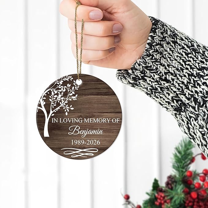 HYTURTLE Personalized Memorial Sympathy Christmas Ornament Tree Decor Gifts for Family Loss of Loved One Mom Dad Husband in Heaven - in Loving Memory Keepsake Custom Name Circle Ornament