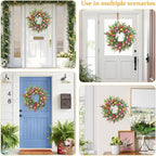 Spring Summer Wreaths for Front Door,22 Inch Artificial Tulip Wreath with Wildflowers,Eucalyptus Leaves for Indoor Outdoor Wall Porch Festival Farmhouse Home Holiday Decor.
