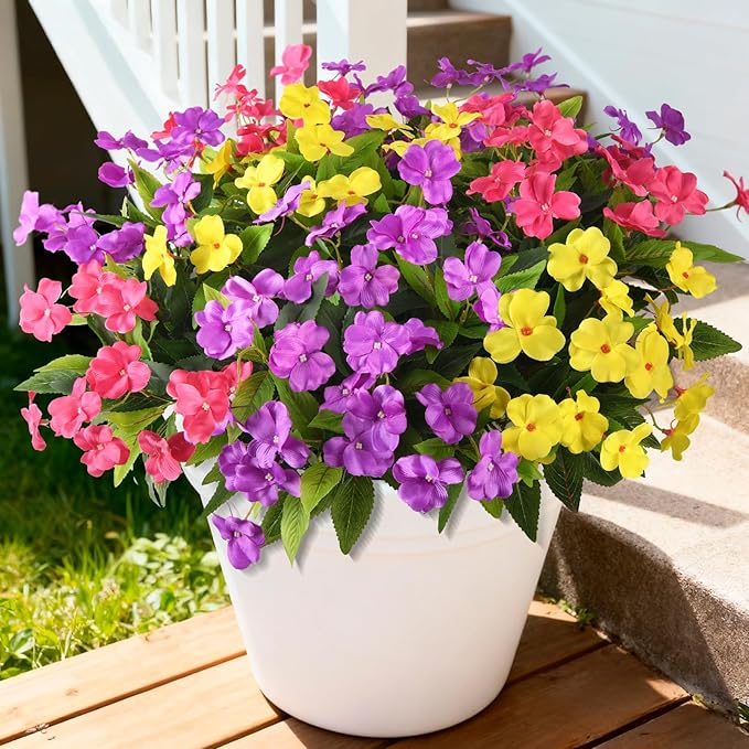 Artificial Fake Flowers for Outdoor, 6 Bundles UV Resistant Faux Plants Decoration Silk Flowers No Fade Plastic Flowers for Outside Planters Home Porch Patio Yard Garden Decor