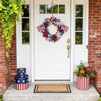 4th of July Wreath Patriotic Wreath 22 Inch Independence Day Wreaths for Front Door with Red White Blue Flag Forsythia Flowers for American Memorial Day Flag Day Indoor Outdoor Decor
