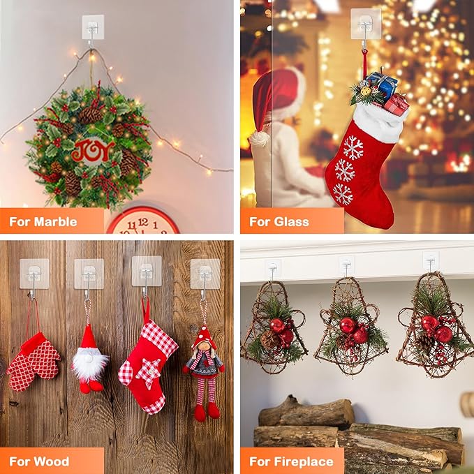 Wreath Hangers for Front Door, 16 Pack Large Wreath Door Hanger for Easter Christmas Halloween Decorations, Heavy Duty Over-The-Door-Hooks, Adhesive-Wall-Hooks for Garland Home-Decor Inside Outside