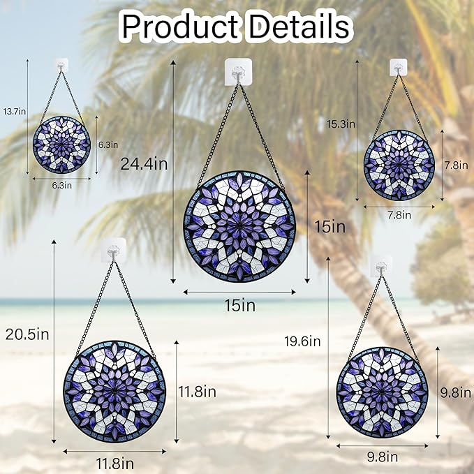 Stained Glass Window Hanging, Purple Blue Tiffany Style Flowers Sun Catcher for Window Door Home Decor Suncatcher Christmas Mother's Day Birthday Gifts for Women Men Mom Nana 9.8 in
