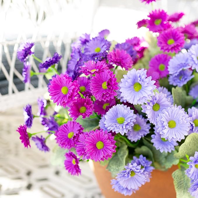 HyeFlora Artificial Flowers for Outdoors Dahlia Spring Summer Decoration, 6 Bundles Fake Daisy Faux Plants Realistic UV Resistant Silk Flowers for Outside Planter Front Door Yard Garden Home Home, Mix