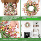 Artgar Front Door Wreath 26 Inch Spring/Summer Wreaths for Front Door, Front Door Wreaths for All Seasons for Indoor Outdoor Home Office Wall Window Wedding Farmhouse Decor (Red&Orange&Purple)