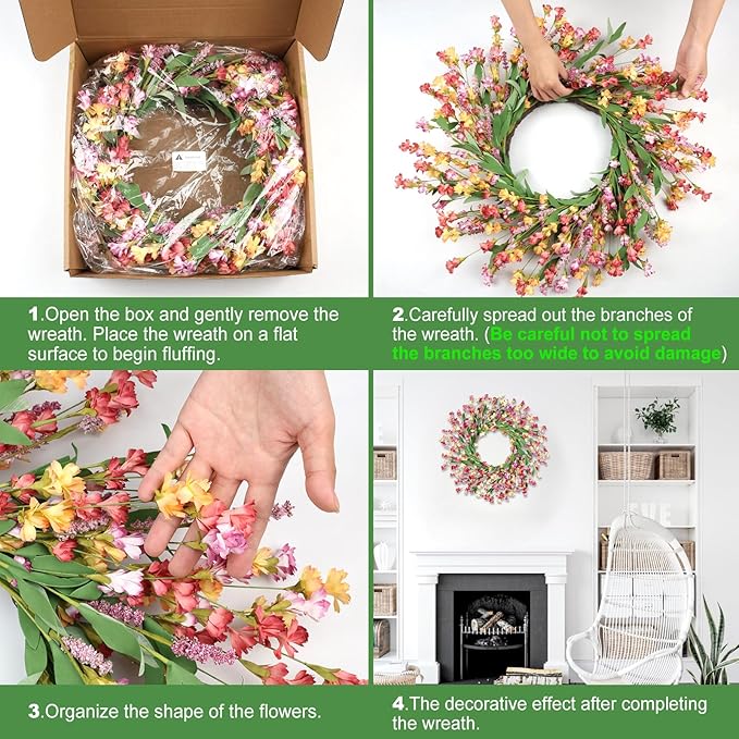 Artgar Front Door Wreath 26 Inch Spring/Summer Wreaths for Front Door, Front Door Wreaths for All Seasons for Indoor Outdoor Home Office Wall Window Wedding Farmhouse Decor (Red&Orange&Purple)
