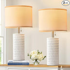 Reaketon 20" Small Ceramic Table Lamps for Bedroom Set of 2, Modern Table Lamps for Night Stands, Living Room, Home Office and Hallways, White