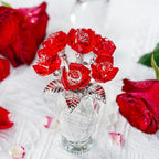 Red Crystal Rose Flower Figurine with Base,Glass Flower Bouquet Gifts for Women Girlfriend Wife,Handmade Crystal Flower Collectible Home Table Decor for Christmas Day Wedding Anniversary