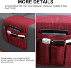 Sofa Armrest Organizer Non-Slip Remote Control Holders for Recliner Couch Chair Armchair Caddy with 5 Pockets for Table,Cell Phone,Ipad,Magazines,Books (Winered, 13 x 35 Inch)