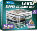HIBAG 10 Gallon Large Storage Bag for Clothes, Zipper Clothing Storage Bag, Clear Organizer with Reinforced Handles, for Closet and Underbed Storage (4 Pack)