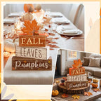 Lineshading 4 Pcs Fall Decoration for Home Wooden Maple Leaf Thanksgiving Table Centerpiece Rustic Thanksgiving Tiered Tray Decor Decorative Fall Leaves Block Signs Farmhouse Autumn Decor for Kitchen