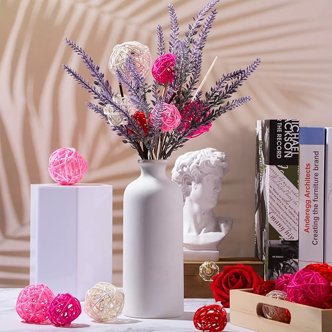Patelai 36 Pcs Wicker Rattan Balls Decorative Balls for Vase Centerpiece Bowls Orbs Filler for Home Decor,4 Sizes(White, Pink, Rose, Red,2.4'',2'',1.6'',1.2'')