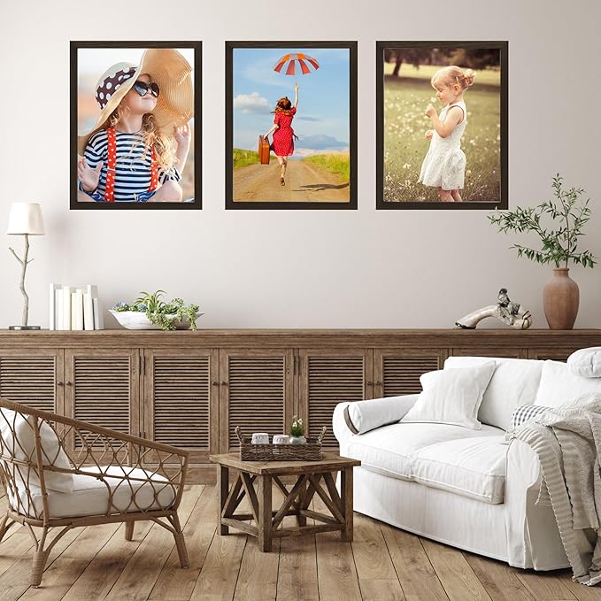 KTKDE A4 Picture Frame set of 3, Document Frame 8.3x11.7 Walnut Certificate Frame with Plexiglass Gallery Wall Frame Table frame best gift