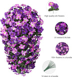HyeFlora Artificial Flowers for Outdoors, 2pcs Faux Hanging Morning Glory Silk Fake Flowers Lifelike Artificial Plants UV Resistant Flowers for Outside Planter Patio Garden Porch Decor (Rose red)