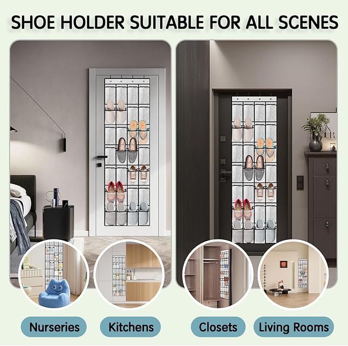 28 Compartment Over the Door Shoe Organizer, Breathable Mesh Large Shoe Rack for Closet Storage, Space Saving Hanging Shoe Holder with Reinforced Hooks (Fits Men & Women,White-01)