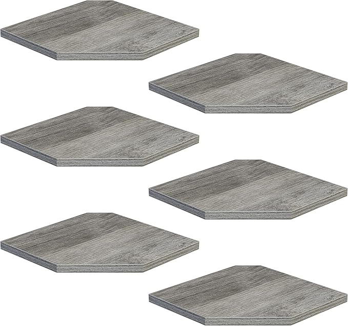 Fun Memories Corner Shelf Wall Mount, Floating Corner Shelves, Set of 6 Corner Wall Shelf Organizer, Rustic Wood Wall Storage Display Shelves for Living Room Bedroom Bathroom Kitchen, Rustic Grey