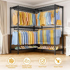 E15 Pro Garment Rack L Shaped Clothes Rack for Corner，Freestanding Clothing Racks for Hanging Clothes，Heavy Duty Closet System with 4 Hanging Rods & 8 S Hooks，48.8"W x 15.8"D x 78.4"H，Black