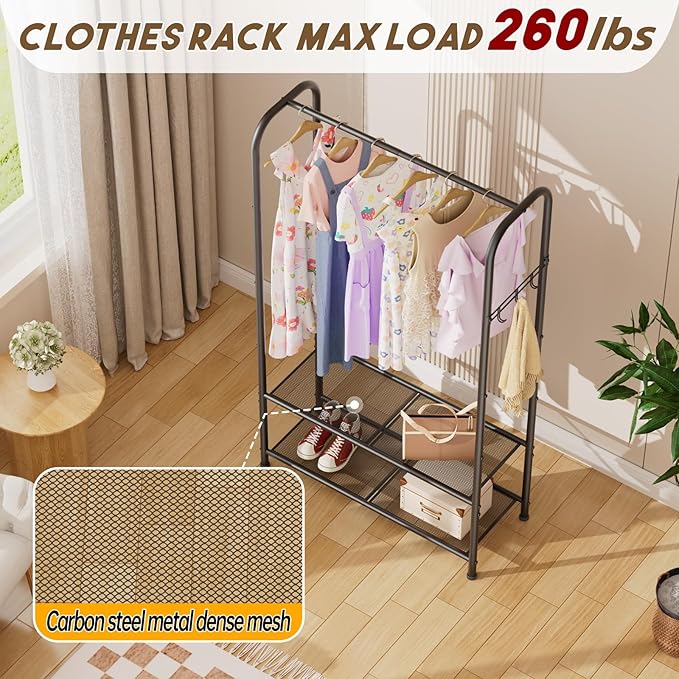 Clothes Garment Coat Rack Drying Clothing Racks Metal Freestanding for Hanging Clothes Portable Closet for Laundry Bedroom Black