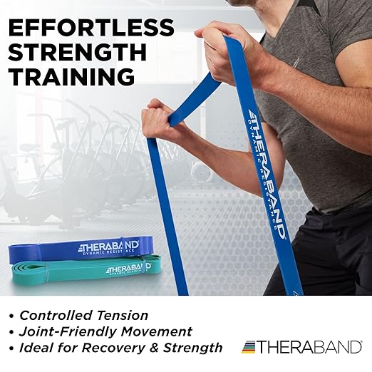 THERABAND High Resistance Bands, Set of 2 Elastic Super Bands for Improving Flexibility, Injury Rehab, & Full Body Workouts, Heavy Duty Stretch Bands for Lifting, 1 Medium & 1 Heavy Band, Multicolor