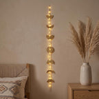 opulinea 32 Inch Hammered Gold Moon Phase Metal Wall Decor with LED String Lights, Celestial Hanging Wall Sculpture, Boho Lunar Wall Art for Bedroom, Living Room, Bathroom, Apartment