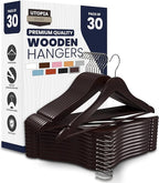 Utopia Home Premium Wooden Hangers 30 Pack - Durable & Slim Coat Hanger - Suit Hanger with 360-Degree Rotatable Hook - Wood Hangers with Shoulder Grooves (Brown)