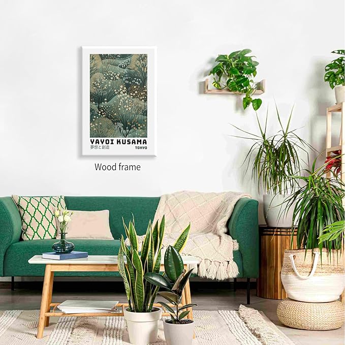 Yayoi Kusama Inspired Poster Japanese Botanical Wall Art Abstract Yayoi Kusama Print Modern Ukiyo-e Japanese Gallery Wall Decor 8x10in Framed for Home Bedroom Decorations