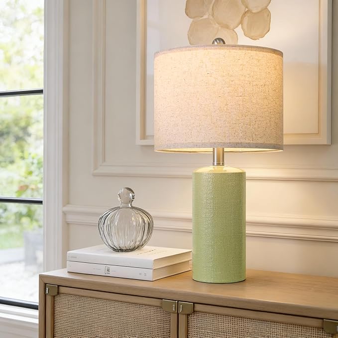 G-SAFAVA 20.5" Small Table Lamps for Living Room Lamp Set of 2 Ceramic Lamps for Bedroom Bedside Lamps Modern Boho Lamps for Night Stands Farmhouse Nightstand Lamp Side End Table Lamp, Light Green
