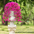 Fake Artificial Hanging Flowers for Outdoor, 2 PCS Silk Morning Glory Faux Flowers with Eucalyptus Leaves,Realistic Hanging Plants for Wedding Home Office Garden Decor
