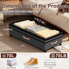 Under Bed Storage with Wheels - 2Pack 70L UnderBed Storage Containers with Clear Lid & Label, Rolling Under Bed Storage Bins for Clothes, Shoes, Blankets (XXL,Black)