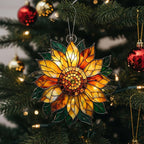 2025 Christmas Ornaments, Christmas Tree Ornaments Acrylic, Faux Stained Glass Effect White Elephant Gifts Exchange, Unique Suncatcher Xmas Stocking Stuffers for Women, Men (Sunflower)
