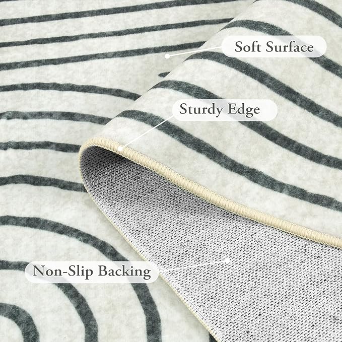 Lahome Abstract Washable 6x9 Rug, Soft Bedroom Rug for Living Room Ultra-Thin Non Slip Office Rug, Modern Bedroom Rugs Throw Carpet for Dining Room Dorm(6'x9',Black)