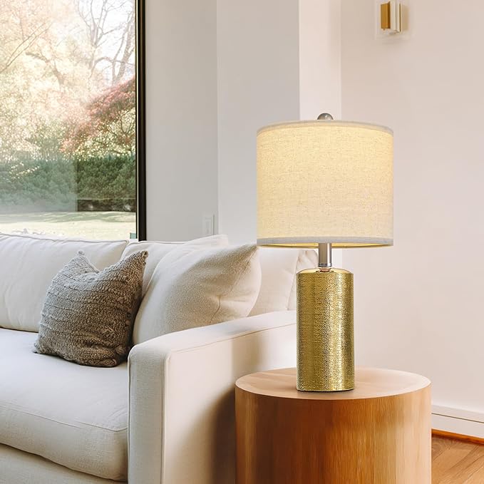 G-SAFAVA 20.5" Small Table Lamps for Living Room Lamp Set of 2 Ceramic Lamps for Bedroom Bedside Lamps Modern Boho Lamps for Night Stands Farmhouse Nightstand Lamp Side End Table Lamp, Gold