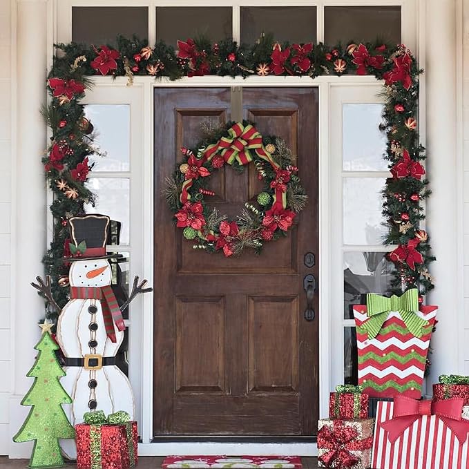 Wreath Hanger for Front Door, Adjustable from 15" to 25" Wreath Door Hanger for Christmas Fall Wreaths Decorations Hook, Brushed Nickel