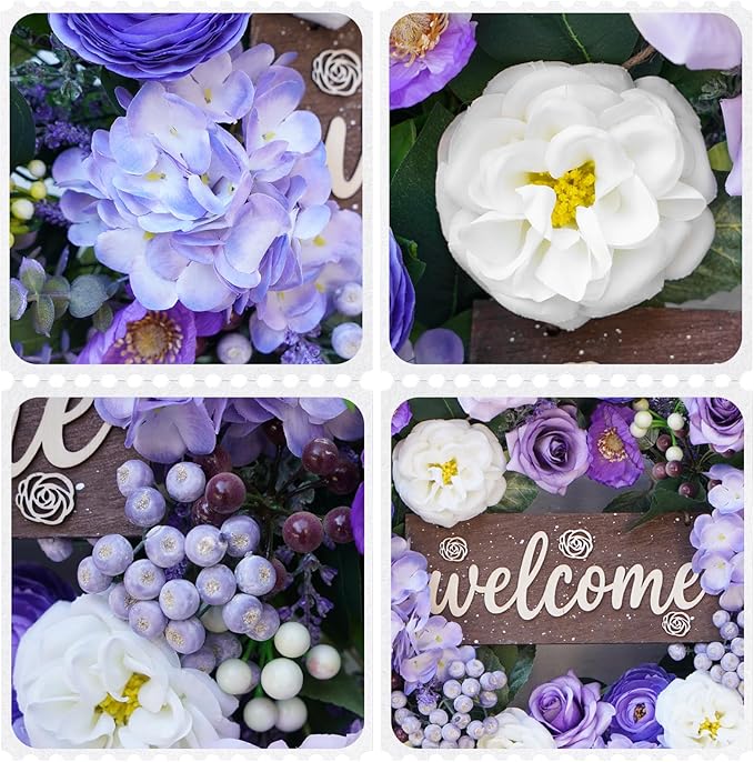 24 Inch Spring Summer Wreaths for Front Door, Luxury Hydrangea Door Wreaths for Front Door Outside All Season,Summer Door Wreath for Farmhouse French Country Home Wall Porch Decor