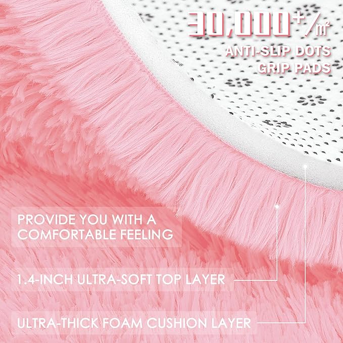 OLANLY 2x8 Machine Washable Runner Rugs for Hallway, Soft Fluffy Shaggy Bedside Rugs for Bedroom, Living Room, Indoor Floor Carpet for Kids Girls and Boys, Nursery Rooms, Home Decor Aesthetic, Pink