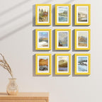 Vittanly 5x7 Picture Frames Set of 9, Shatter Resistant Plexiglass, Display 4x6 Pictures with Mat or 5x7 without Mat, Photo Frames for Wall or Tabletop, Engineered Wood, Yellow