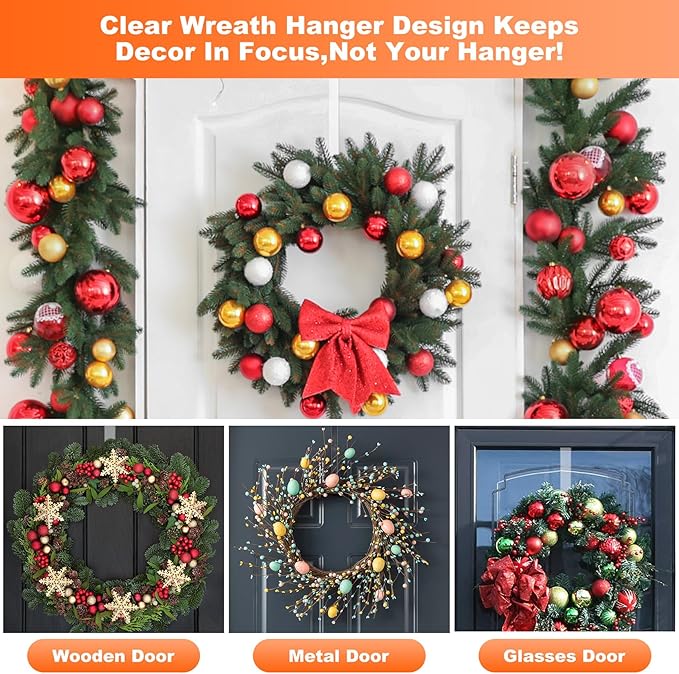 15 in Wreath-Hangers, 2 Pack Easter-Christmas-Halloween Decorations, Fall Door Welcome Sign, Inside-Outside Over The Door Hooks Organizer Home Decor