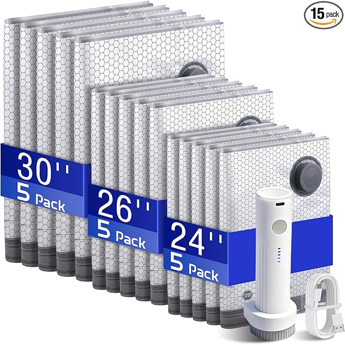 15 Pack Travel Vacuum Storage Bags with USB Electric Pump, Vacuum Seal Bags for Clothing - Space Saver for Clothes, Compression Travel Packing Bags for Luggage and Suitcase.