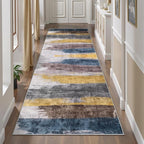 Ciicool 2'6"x10' Washable Runner Rug, Modern Abstract Hallway Rugs Runner, Non-Slip Thin Accent Rug Lightweight Yellow Grey Distressed Carpet Runners for Laundry Entryway Bedroom Kitchen Indoor
