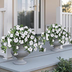 HyeFlora Artificial Flowers for Outdoors 2PCS Spring Faux Morning Glory Look Real Silk Flowers for Outside Planter UV Resistant Fake Flowers for Home Garden Balcony Yard Porch Deco (White)