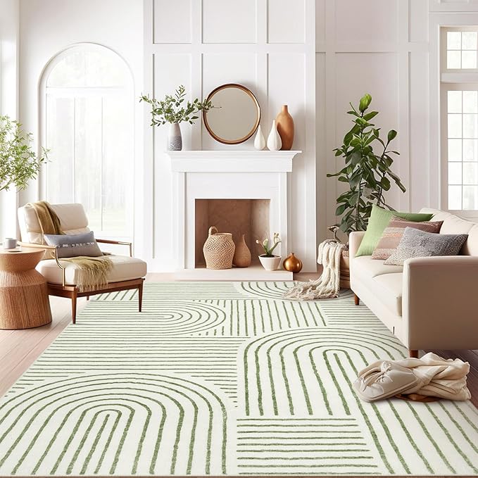 Lahome Abstract 10x14 Area Rugs for Living Room Bedroom, Soft Large Washable Rugs, Ultra-Thin Non-Slip Modern Dining Room Rug Non-Shedding Accent Carpet for Office, Green
