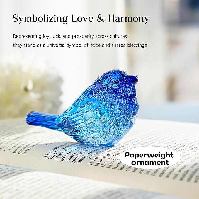H&D HYALINE & DORA 3" Blue Glass Bird Figurine Miniature Blown Glass Birds Bird Gifts for Bird Lovers Women Men Animals Collectible Figurines for Desk Table Decor(Set of 2)