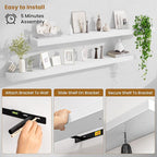 Fun Memories 55 Inch Floating Shelves Bedroom, Large Extra Floating Shelf Set of 2 with Invisible Brackets, White